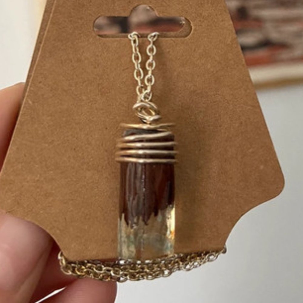 OOAK wood, resin and crystal wire wrap necklace